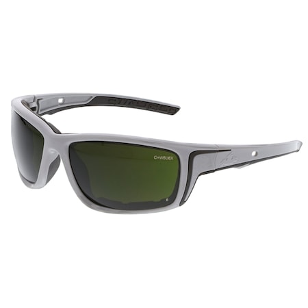 Mcr Safety Swagger (SR5), Welding Safety Glasses, MAX6 Anti-Fog, Green Filter 5.0 Lens, Glacier Gray Frame SR5250PF